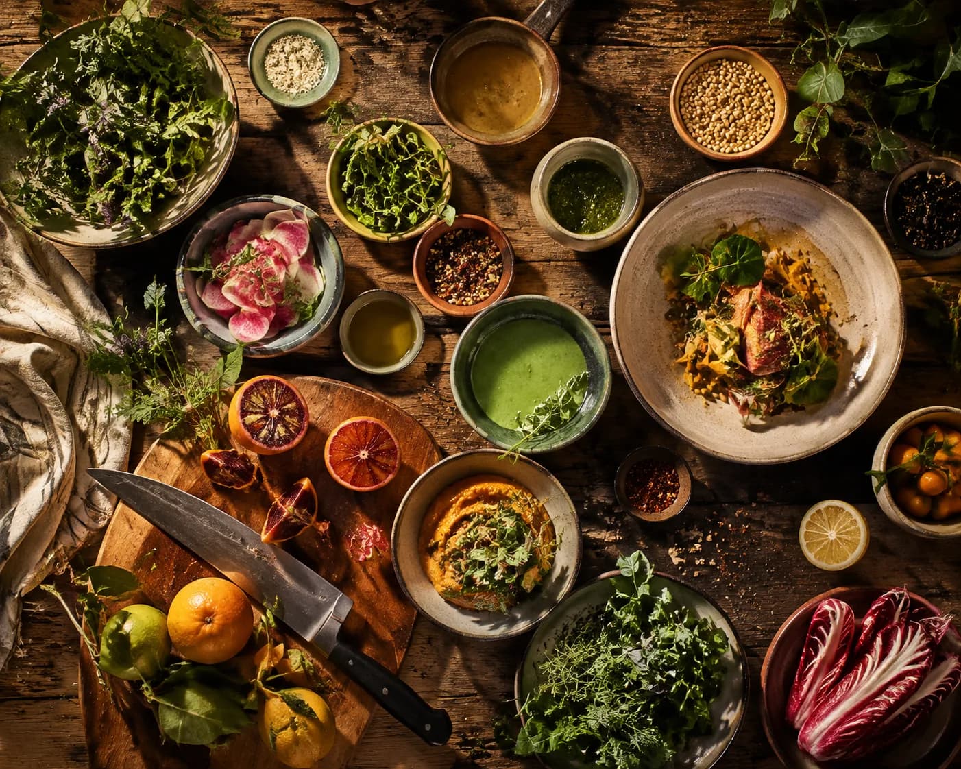 Ingredientes preparados en la cocina
