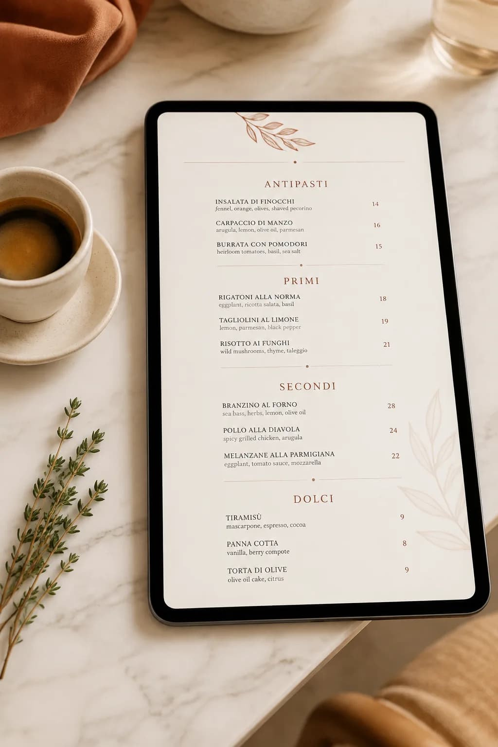 Carta digital en una tablet